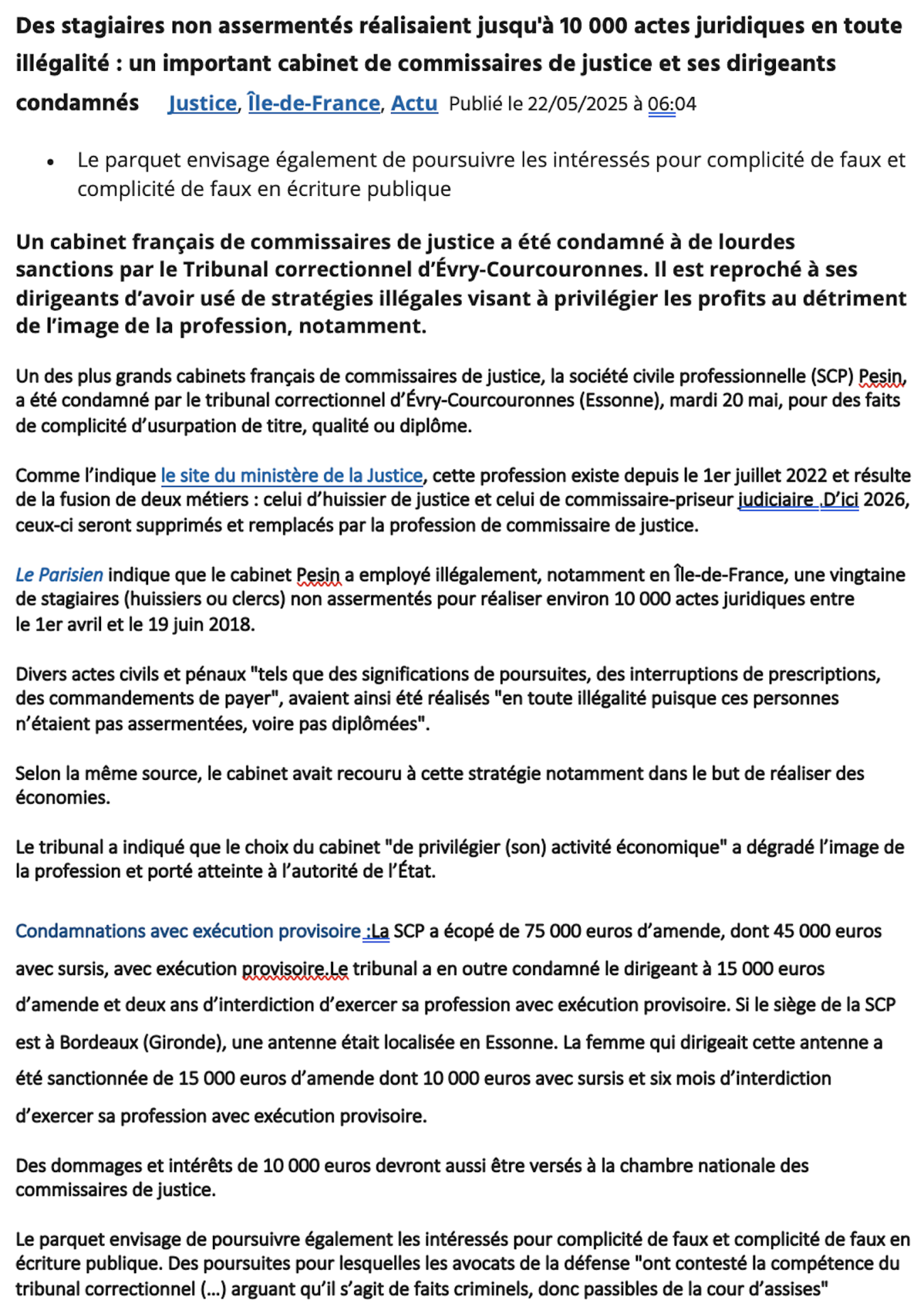 Actes stagiaires des cabinets huissiers